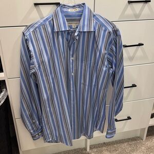Pronto Uomo Blue and White Striped Dress Shirt